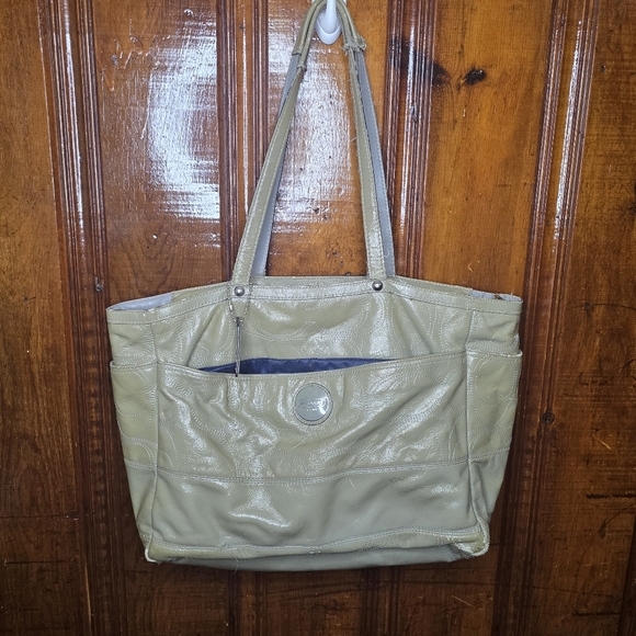 Coach Signature Patent Leather Large Diaper Tote Bag | Gray TAUPE - Picture 1 of 13